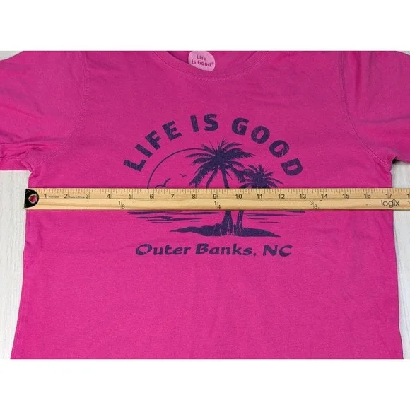 Life is Good T-Shirt Women's Small Pink Blue Palm Trees Outer Banks NC vintage - Picture 4 of 10